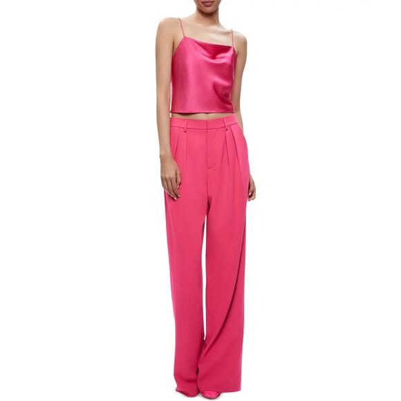 Alice + Olivia Harmon Candy Pink Satin Cami Top Sz Medium Cropped Cowl Neck Tank - Picture 2 of 16